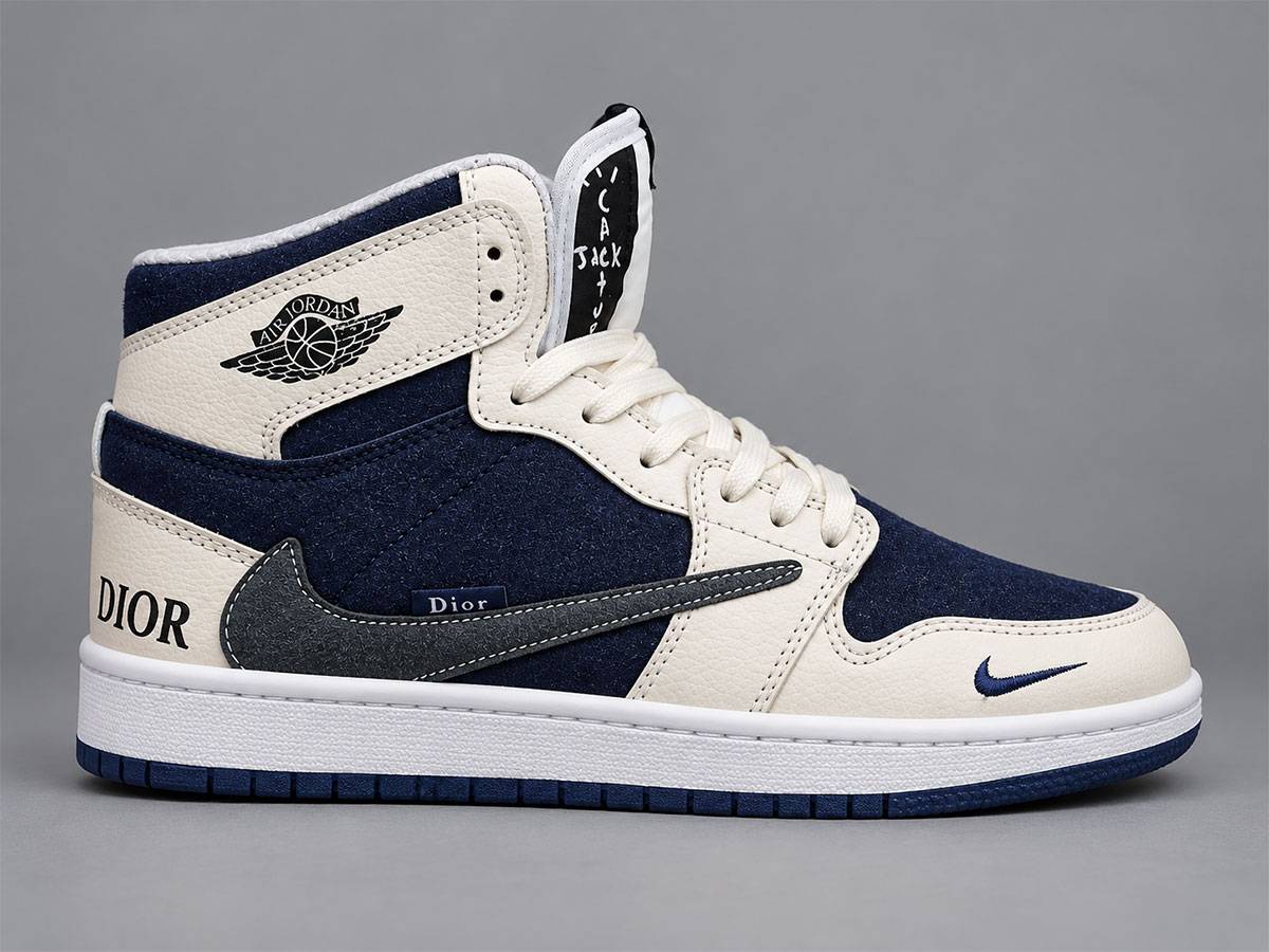 کفش جردن وان ساقدار دیور کرم سورمه ای/Jordan 1 Mid Dior