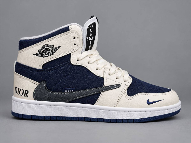 کفش جردن وان ساقدار دیور کرم سورمه ای/Jordan 1 Mid Dior