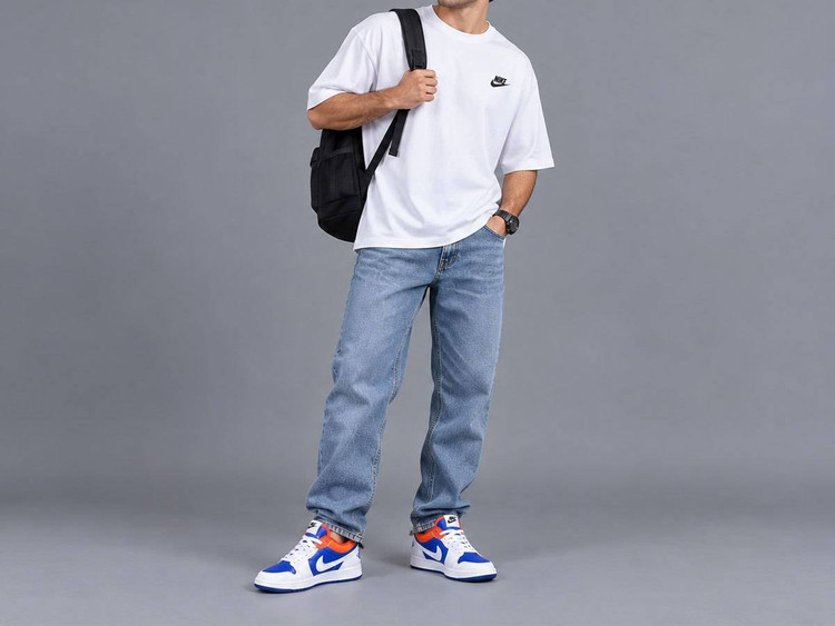 کفش جردن سفید آبی پرتغالی/Jordan White Blue Orange
